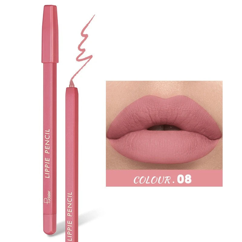 12 Color Matte Lip Liner Pencil Velvet Lipstick Pen Red Nude Contour Tint Long Lasting Waterproof Plump Lipliner with Sharpener HIP 08
