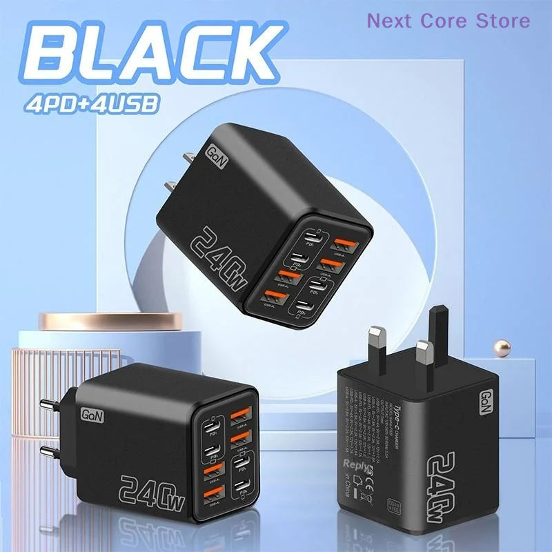 240W GaN USB-C Charger 8-in-1 Fast Charging Wall Adapter GaN Wall Charger HIP
