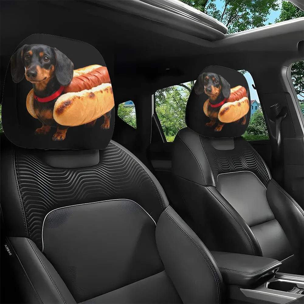 Dachshund Car Headrest Covers – 2-Pack Funny Dog Print Car Headrest Cover HIP