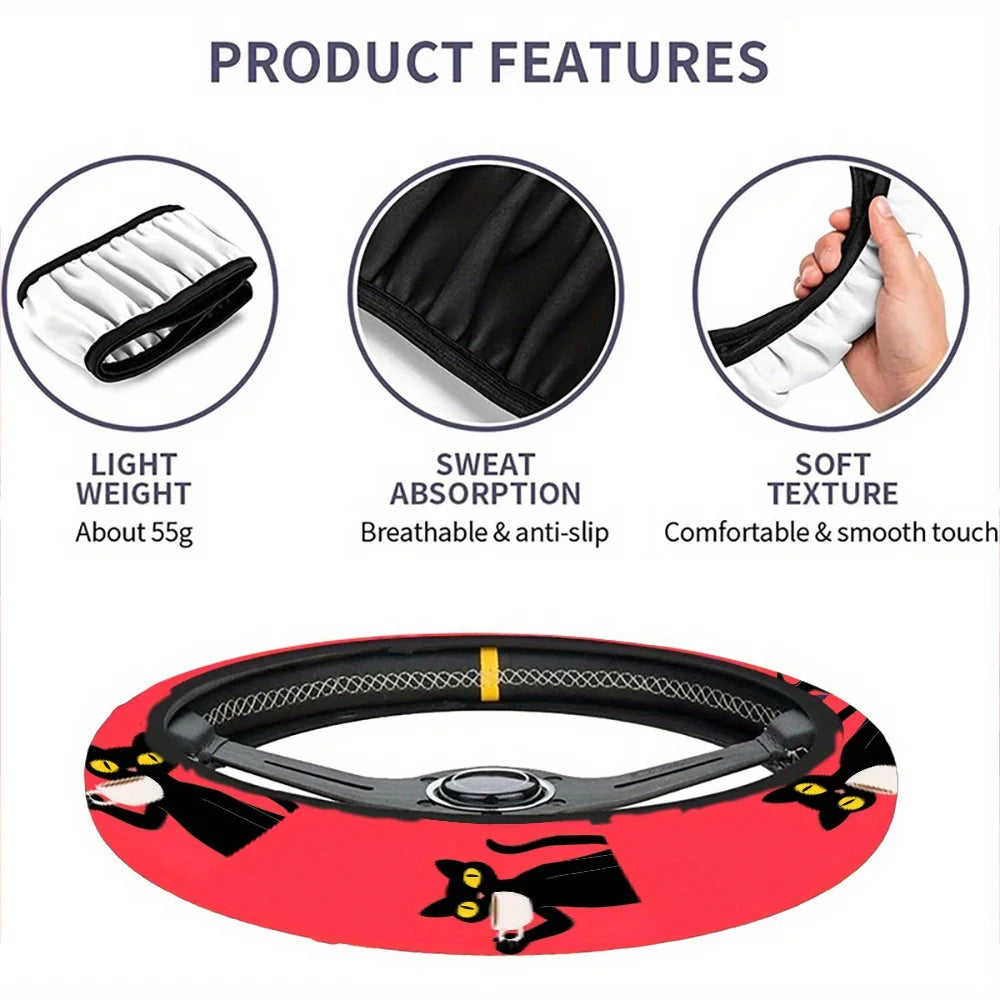 Black Cat Steering Wheel Cover for Trucks & SUVs | Easy Fit Steering Wheel Cover HIP