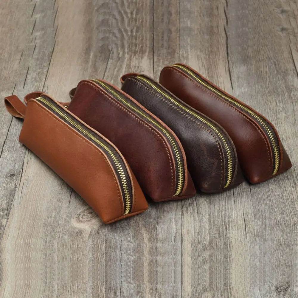 Retro Genuine Leather Pencil Case | Pen & Glasses Pouch Leather Pencil Case HIP