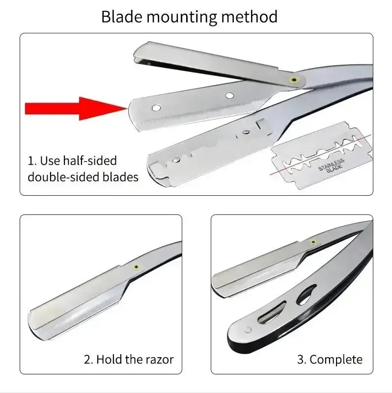 Men's Folding Straight Razor – Stainless Steel Barber Shaver Folding Straight Razor HIP