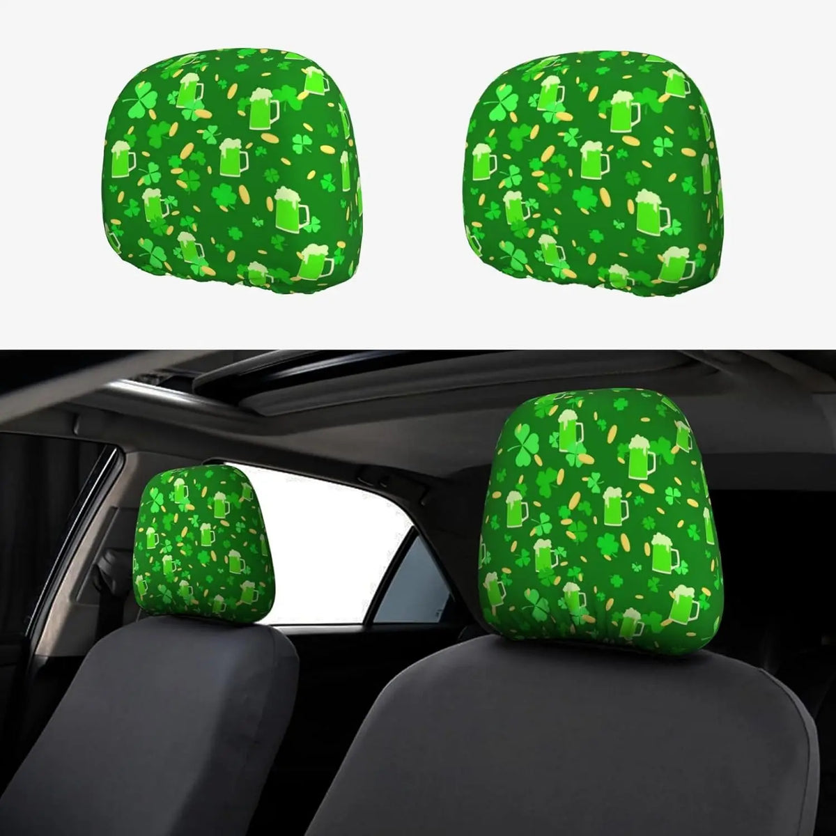 St. Patrick's Day Car Headrest Covers – 2-Piece Universal Fit Car Headrest Covers HIP