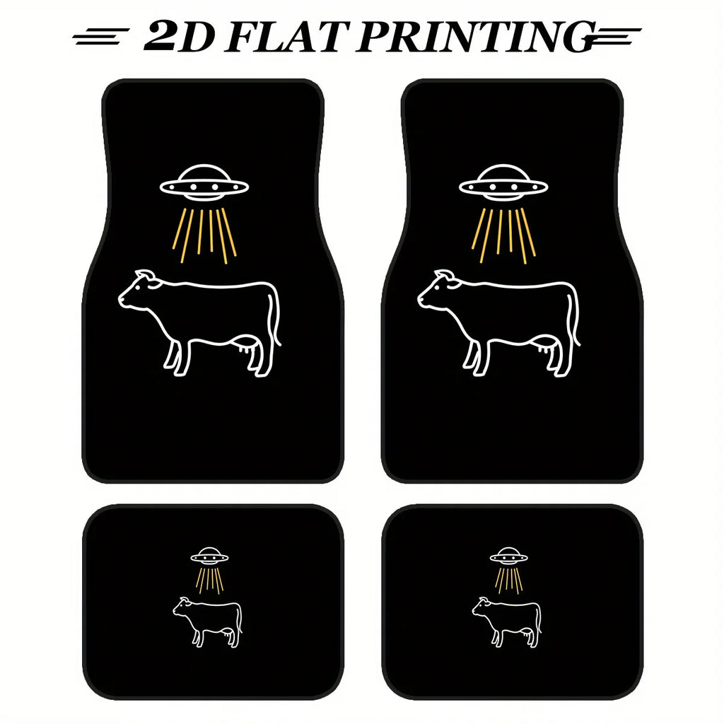 Set of 4 Cartoon Cow & UFO Car Floor Mats – Polyester Car Floor Mats HIP 1