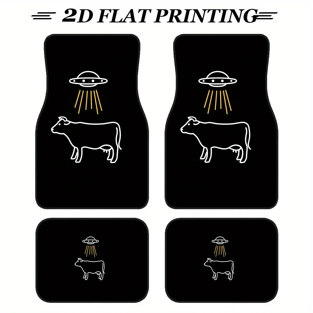 Set of 4 Cartoon Cow & UFO Car Floor Mats – Polyester Car Floor Mats HIP 1