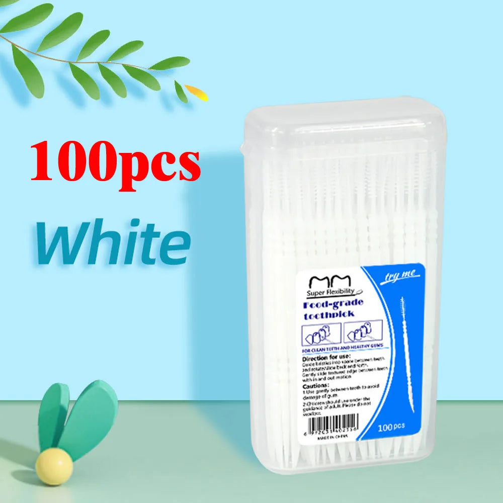 200-Pack Double-Ended Toothpicks & Interdental Brush | RUZOFO Interdental Toothpick HIP C685-White 100pcs