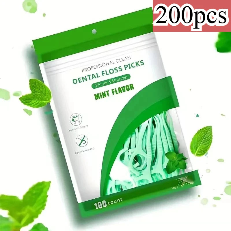 RUZOFO Mint Flossepicks Ultra-Fine Toothpicks 100–500 Pcs Dental Floss Picks HIP C750-Green 200pcs