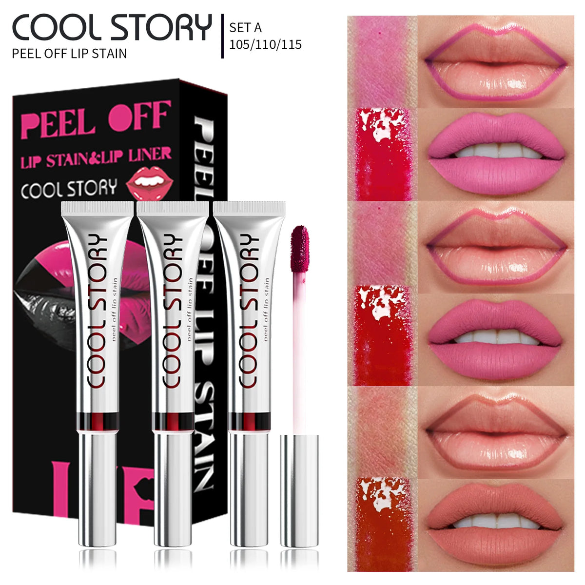 1pc Dark Brown Lip Liner Tattoo Peel Off Lipgloss Matte Lip Tint Contour Stain Waterproof Lasting Tear-off Lipstick Cosmetic HIP A Set-3PCS