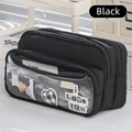 Color-Block Pencil Case – Multi-Compartment Large Capacity Pen Bag Pencil Case HIP Black