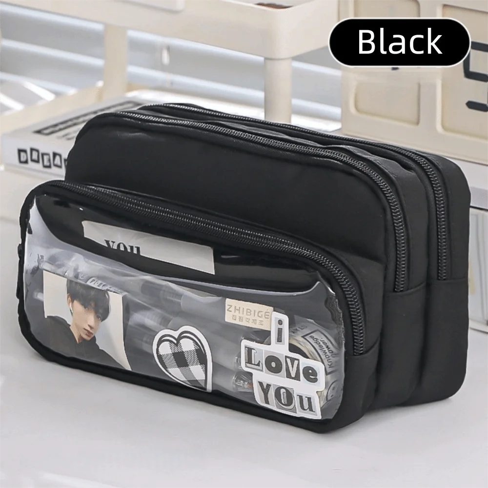 Color-Block Pencil Case – Multi-Compartment Large Capacity Pen Bag Pencil Case HIP Black
