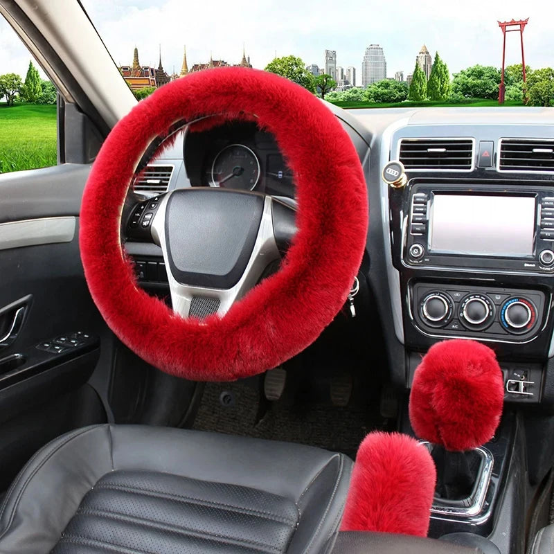 Winter Plush Steering Wheel, Gear & Handbrake Cover Set Steering Wheel Cover Set HIP
