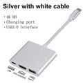 USB-C 3-in-1 Adapter – HDMI 4K, USB 3.0 & USB-C Charging USB-C Multiport Adapter HIP Silver-White