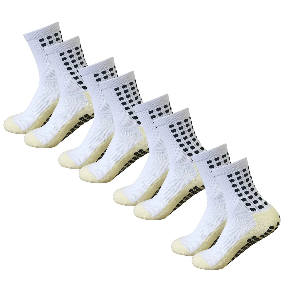 Men's Mid-Calf Sports Socks Breathable Anti-Slip Silicone Dotted Football Basketball Yoga Socks Comfortable Breathable Sports HIP White 4Pairs