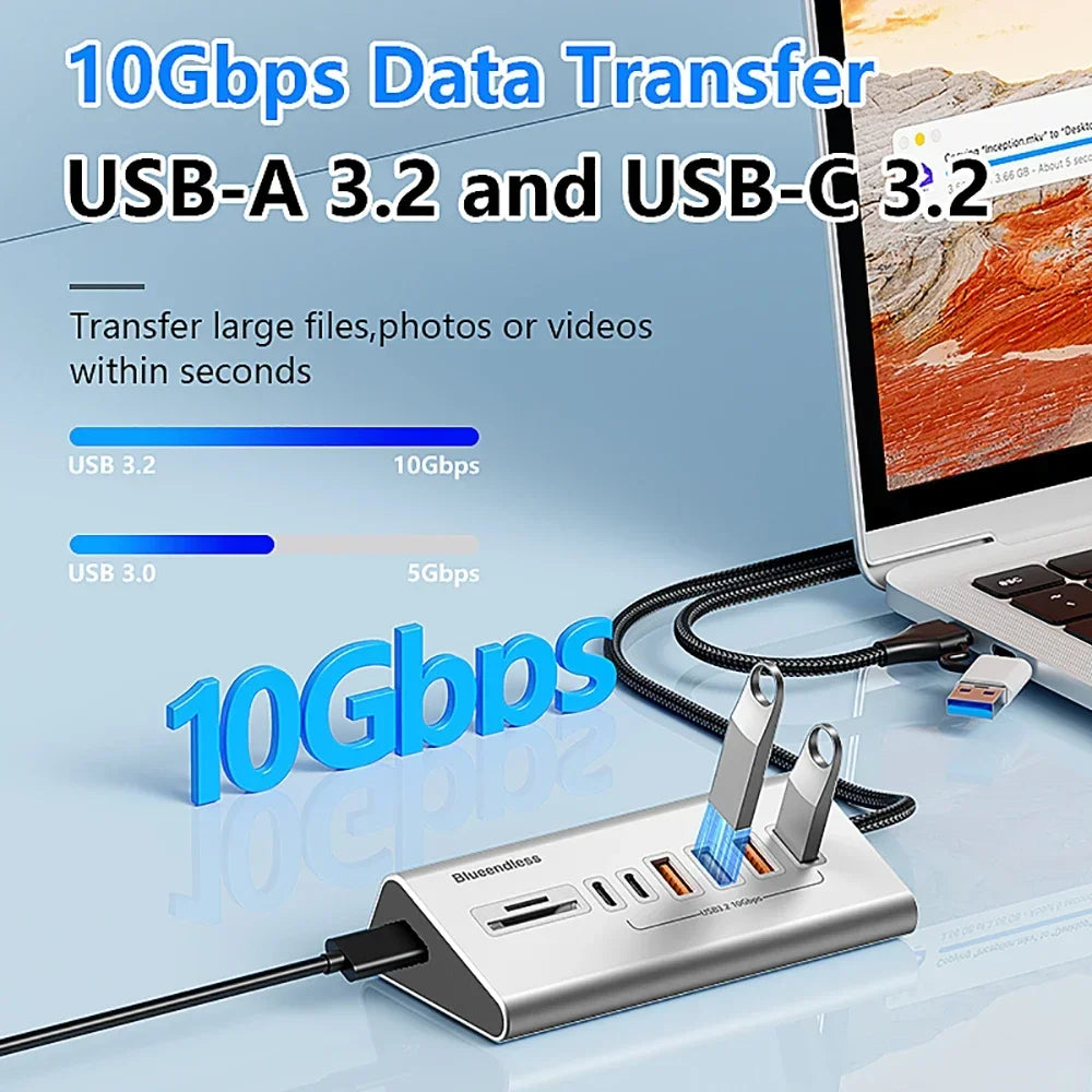 10Gbps USB 3.2 Hub 9-in-2 Docking Station & Card Reader USB Docking Station HIP