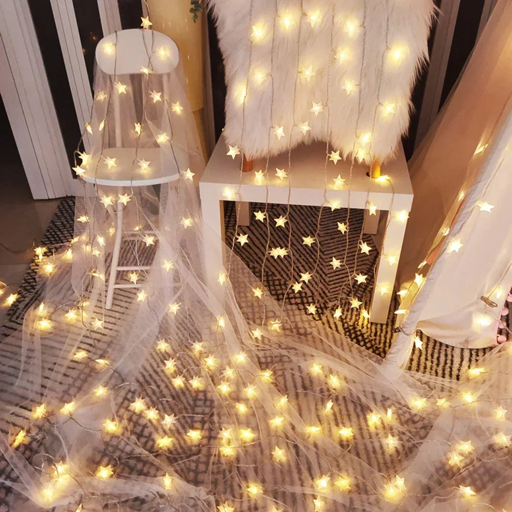 1.5m/3m LED Star String Lights Christmas Garland Battery USB Powered Wedding Party Curtain String Fairy Lamps For Home HIP