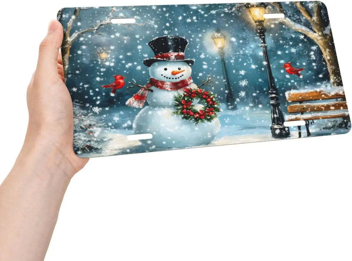 Christmas Snowman Cardinal Aluminum Front License Plate 6x12" Decorative License Plate HIP