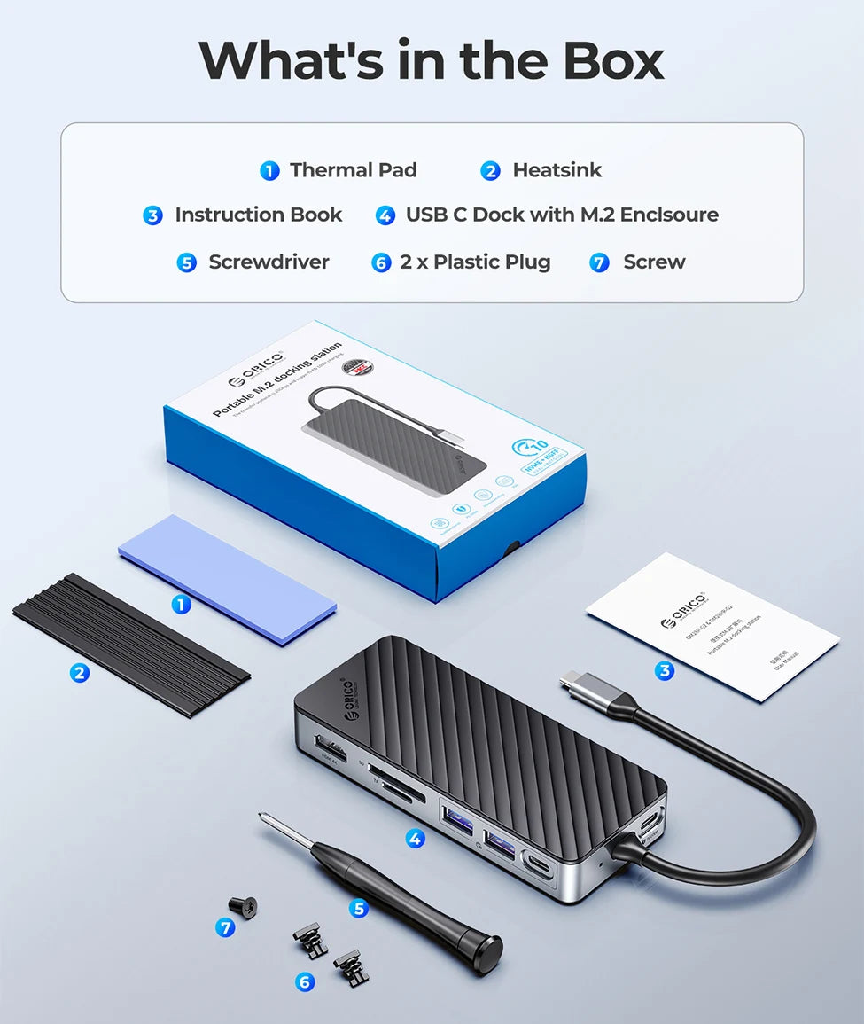 ORICO 8-in-1 USB-C Dock with M.2 NVMe SSD Enclosure, 4K HDMI USB-C Docking Station HIP