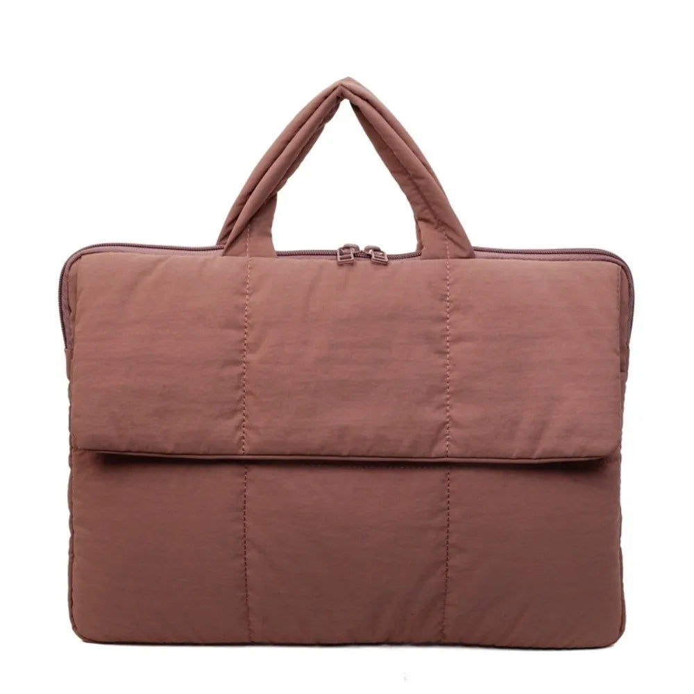 16-Inch Quilted Puffer Laptop Sleeve Bag – Lightweight Unisex Laptop Sleeve Bag HIP Red-brown