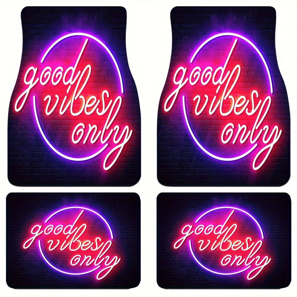 4-Piece UV Reactive Good Vibes Only Flannel Car Floor Mats Car Floor Mats HIP 1