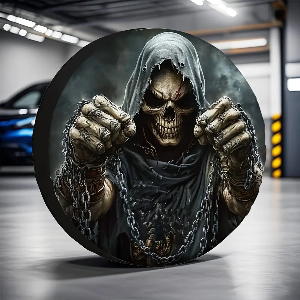 Gothic Skeleton Spare Tire Cover – Waterproof Polyester Wheel Protector Spare Tire Cover HIP 1 14 in