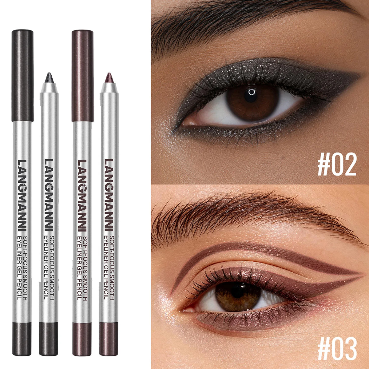 Pearlescent Eyeliner Gel Pencil Waterproof Lasting Smooth Glitter Eye Liner Makeup For Upper Lower Lash Line Eyeshadow Stick HIP 02 Add 03-2Pc
