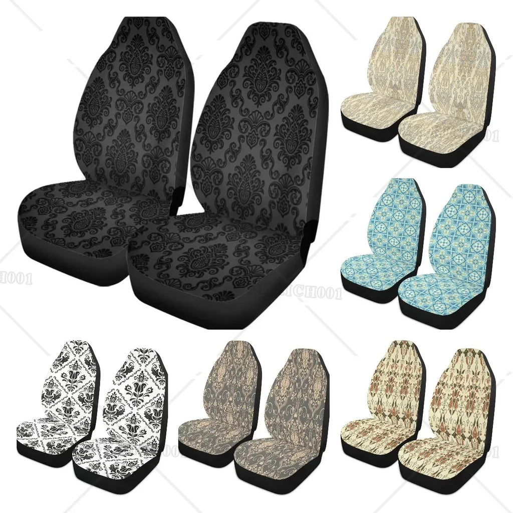 Victorian Damask Car Seat Covers – Gothic Black Vintage Set of 2 Car Seat Covers HIP