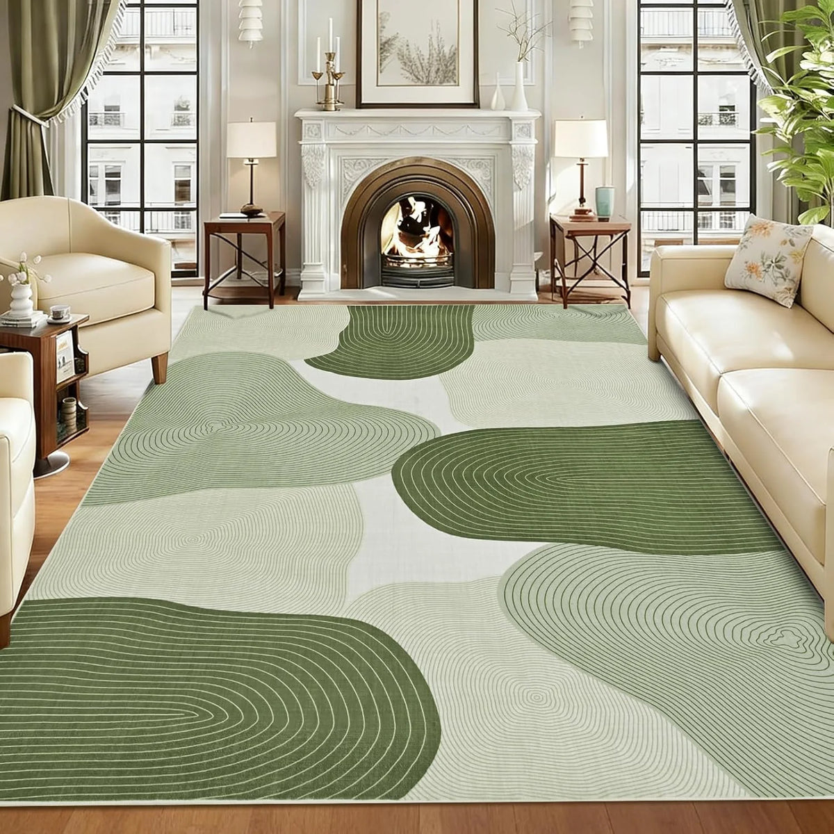 Modern Abstract Area Rug – Sage Green Non-Slip Washable Mat Decorative Area Rug HIP 1 50x80cm-Felt