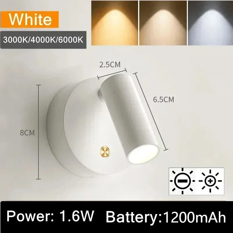 Dimmable LED Wall Light | Touch Switch & Magnetic Base | USB-C LED Wall Light HIP 1200mAh-White 3000K-4000K-6000K DC5V