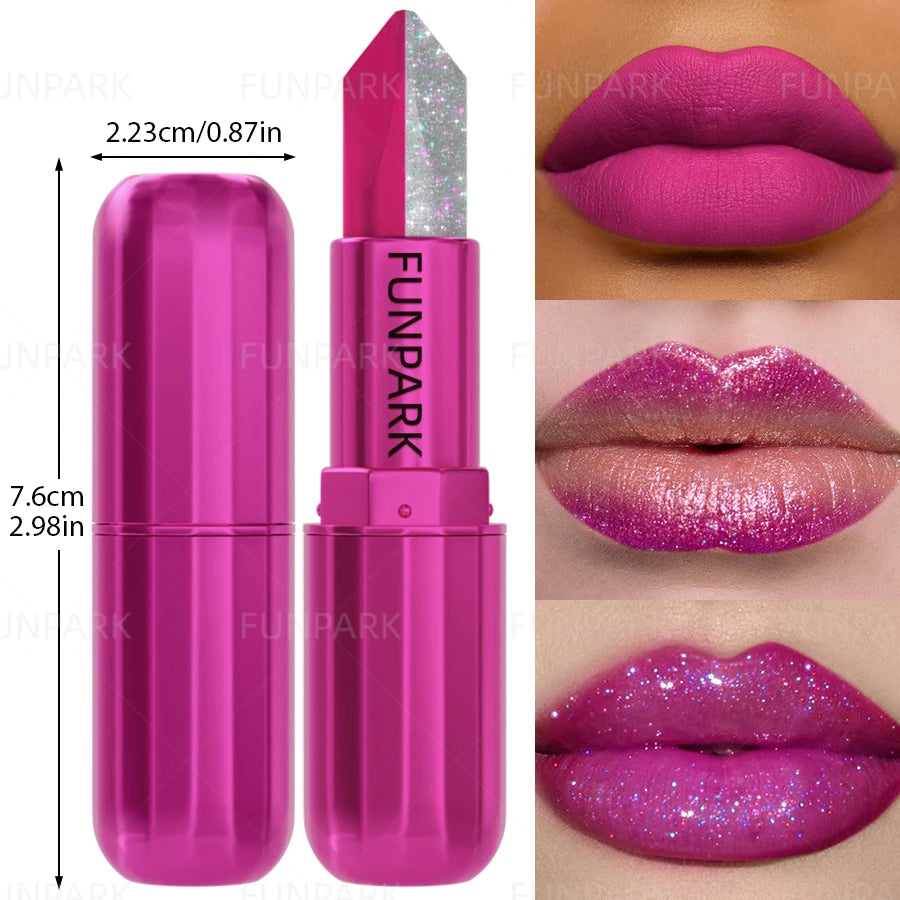 1PC Sexy Glitter Two-tone Lipstick Matte Lipsticks Cosmetics Easy to Use Lip Tint Makeup Lip Rose Red High Pigment Lip Glaze HIP 201