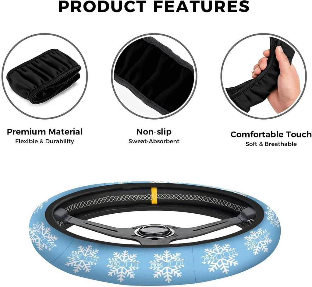 Christmas Snowflake Steering Wheel Cover – Blue Winter Design Steering Wheel Cover HIP
