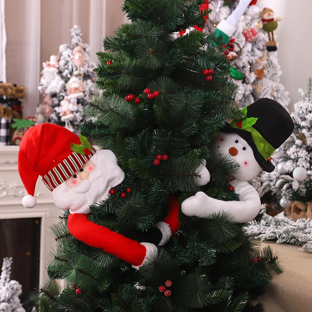 Santa Snowman Christmas Tree Topper Ornament Hugging Tree Crown Funny Gift Idea Scene Setter Decor HIP