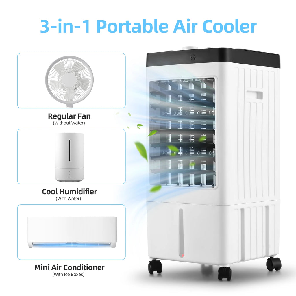 Evaporative Air Cooler 100° Oscillation Swamp Cooler with Remote Control 3 Wind Speeds Quiet Operation Bladeless Cooling Fan HIP