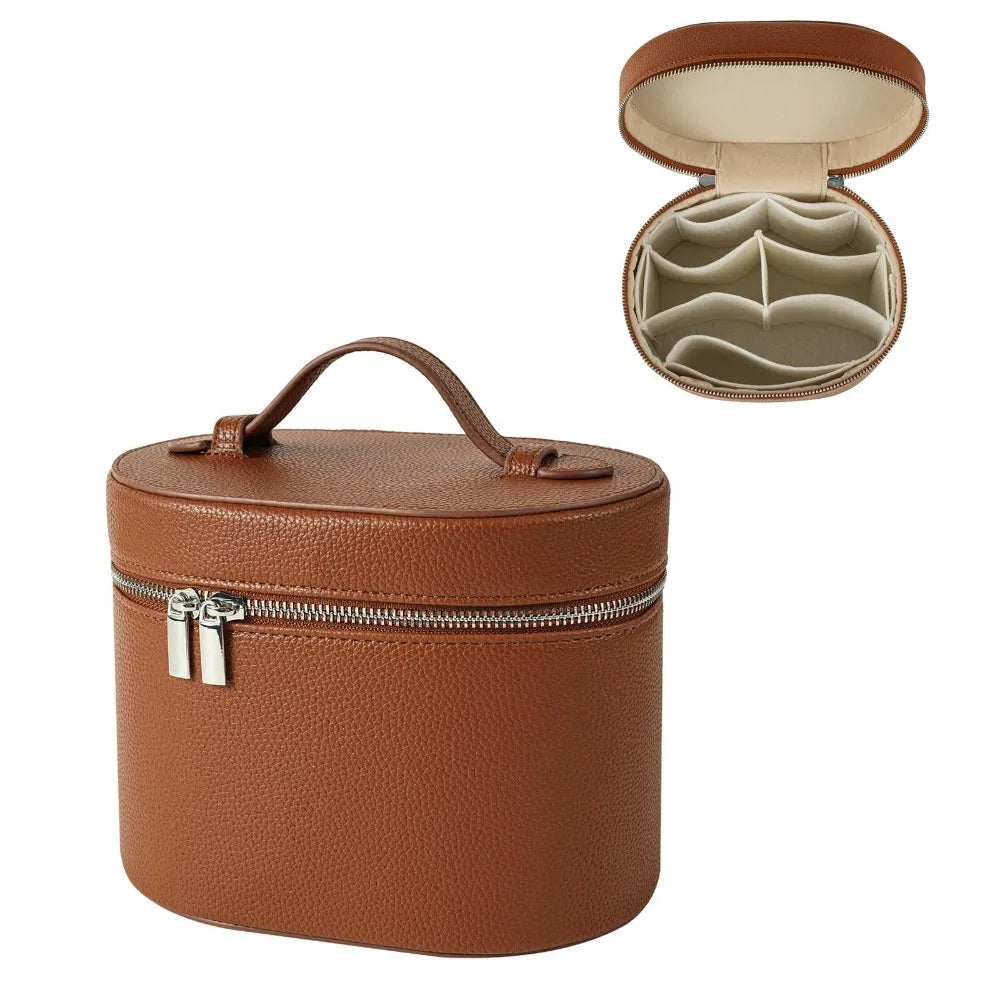 Large Capacity PU Leather Makeup Organizer Travel Bag Cosmetic Organizer Bag HIP Brown 1