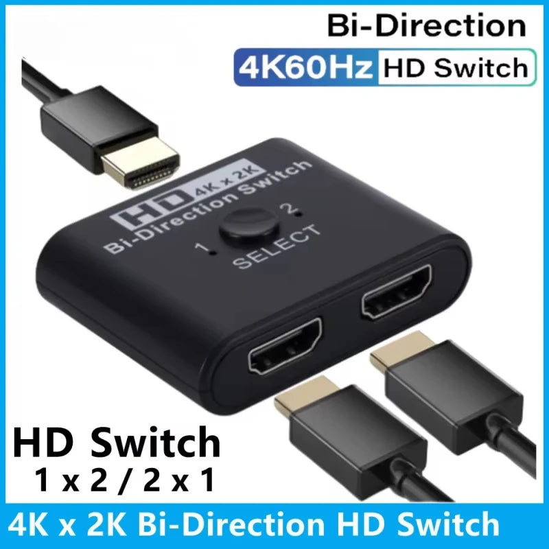 4K Bidirectional HDMI Switch 2-Port Splitter – Plug & Play HDMI Switch Splitter HIP
