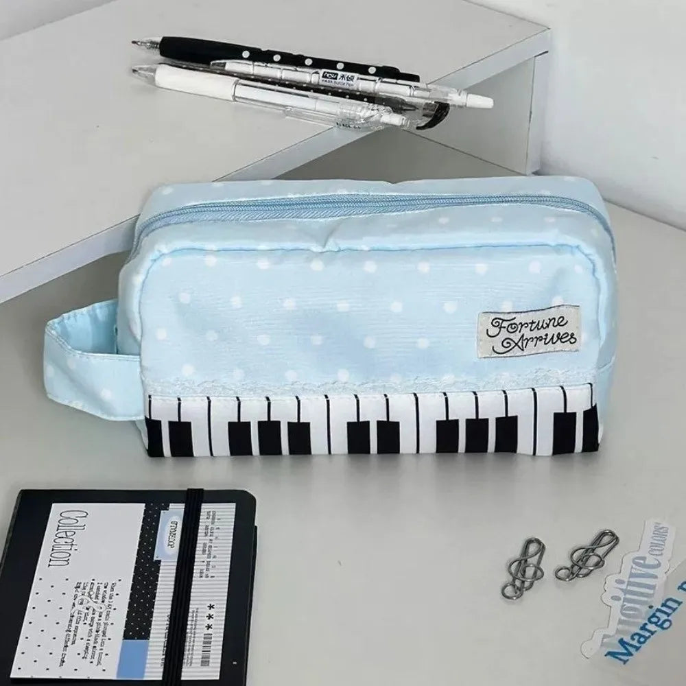 Kawaii Piano Key Polka Dot Pencil Case – Large Capacity Pen Bag Pencil Case HIP Blue