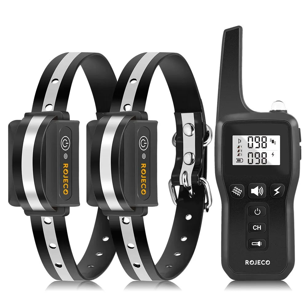 ROJECO 1000m Electric Dog Training Collar Remote Control Training Collar For Pet Rechargeable Dog Bark Control Stop Shock Collar HIP Black 2 Collars