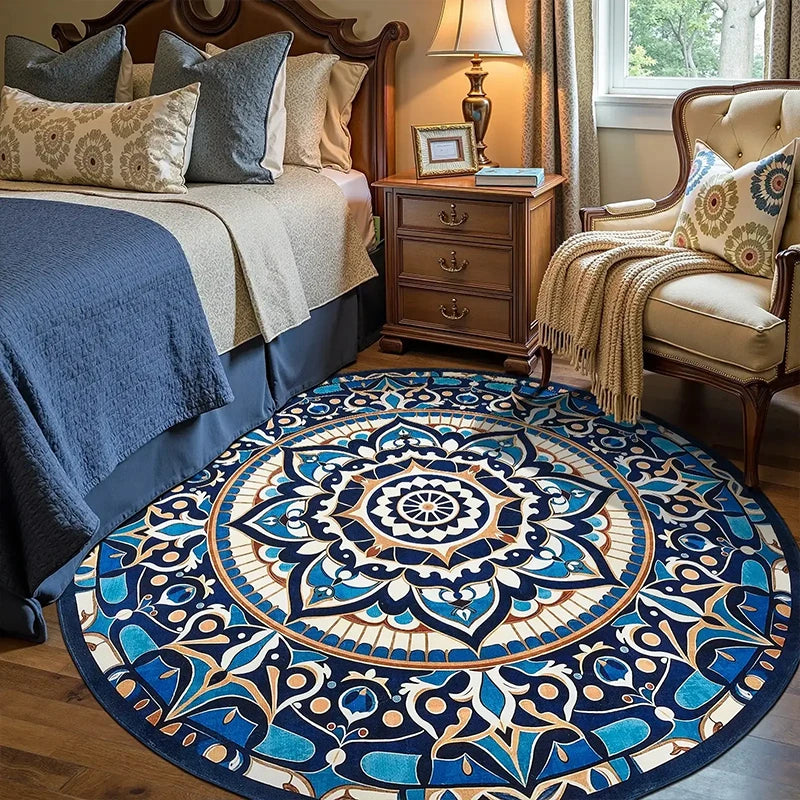 Round Washable Non-Slip Rug – Soft Retro Geometric Design Round Area Rug HIP