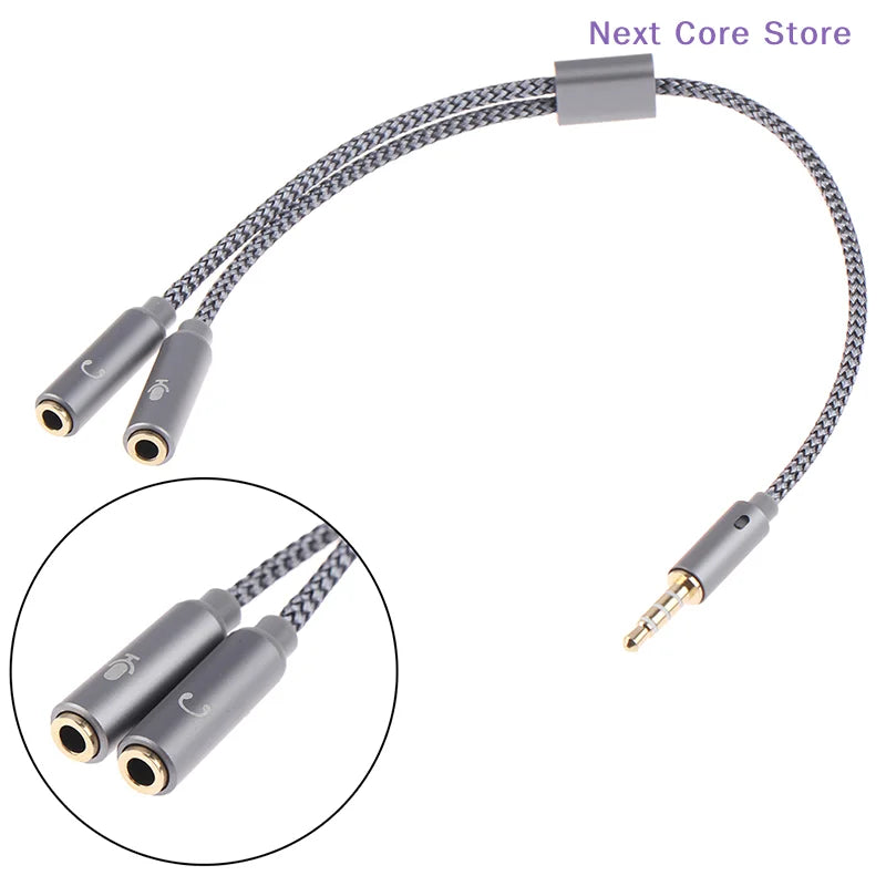 3.5mm Headphone Y Splitter – 1 Male to 2 Female Mic Adapter Audio Y Splitter HIP
