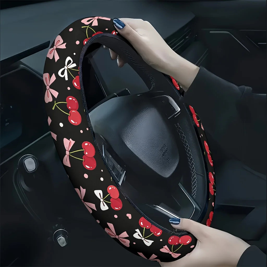 Cherry Bow Heart Car Steering Wheel Cover – Soft & Breathable Steering Wheel Cover HIP 1