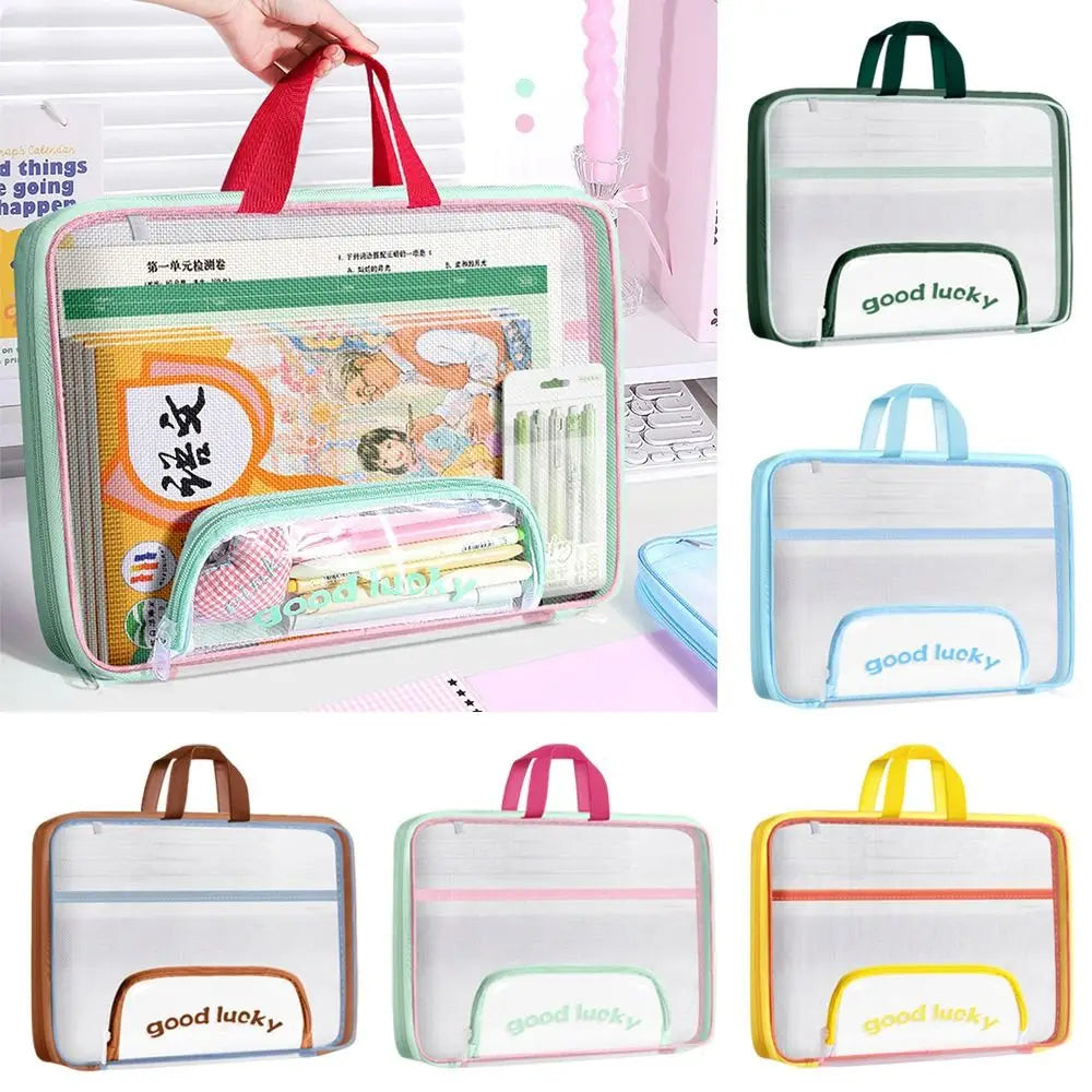 Portable Mesh A4 File Bag – Transparent Organizer with Handle Mesh File Organizer HIP