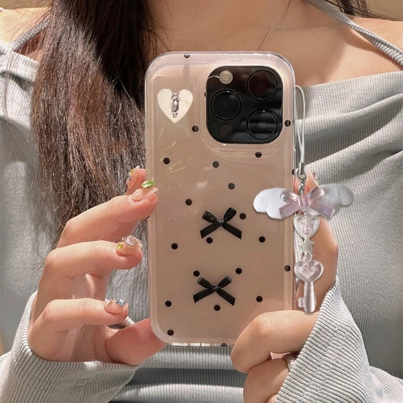 Delicate Bowknot Chain Charm Handmade Angel Wing Beaded Phone Charm Phone Chain For Fashionable Individuals HIP