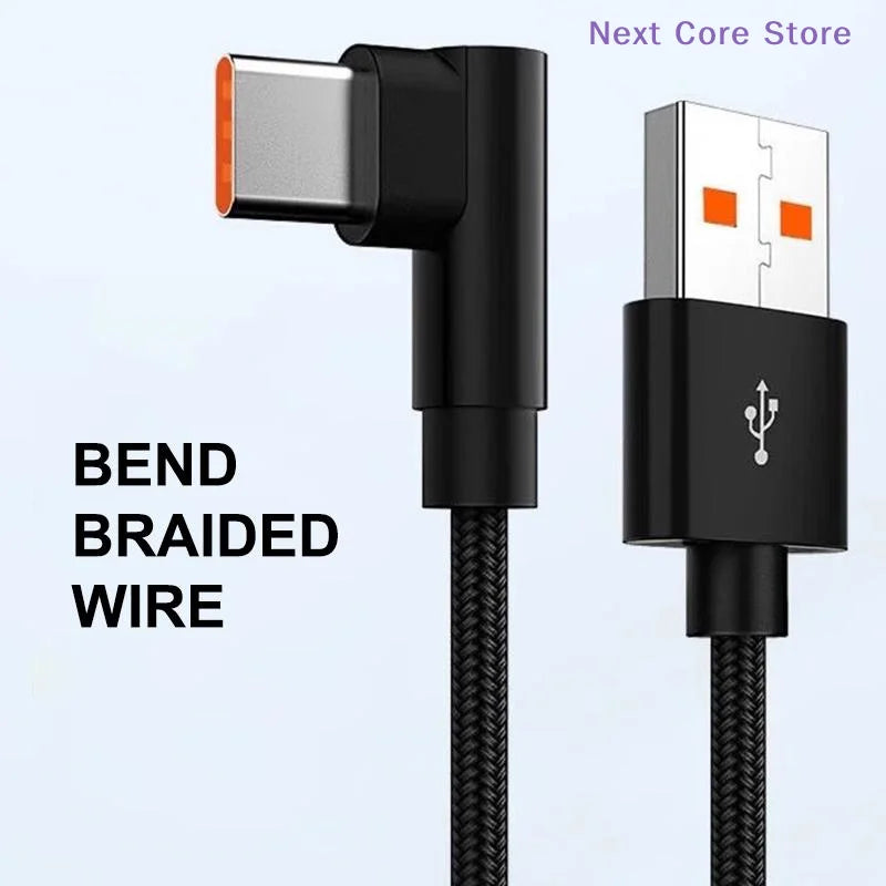 90° Elbow 6A USB-C Fast Charging Cable – Nylon Braided USB-C Charging Cable HIP