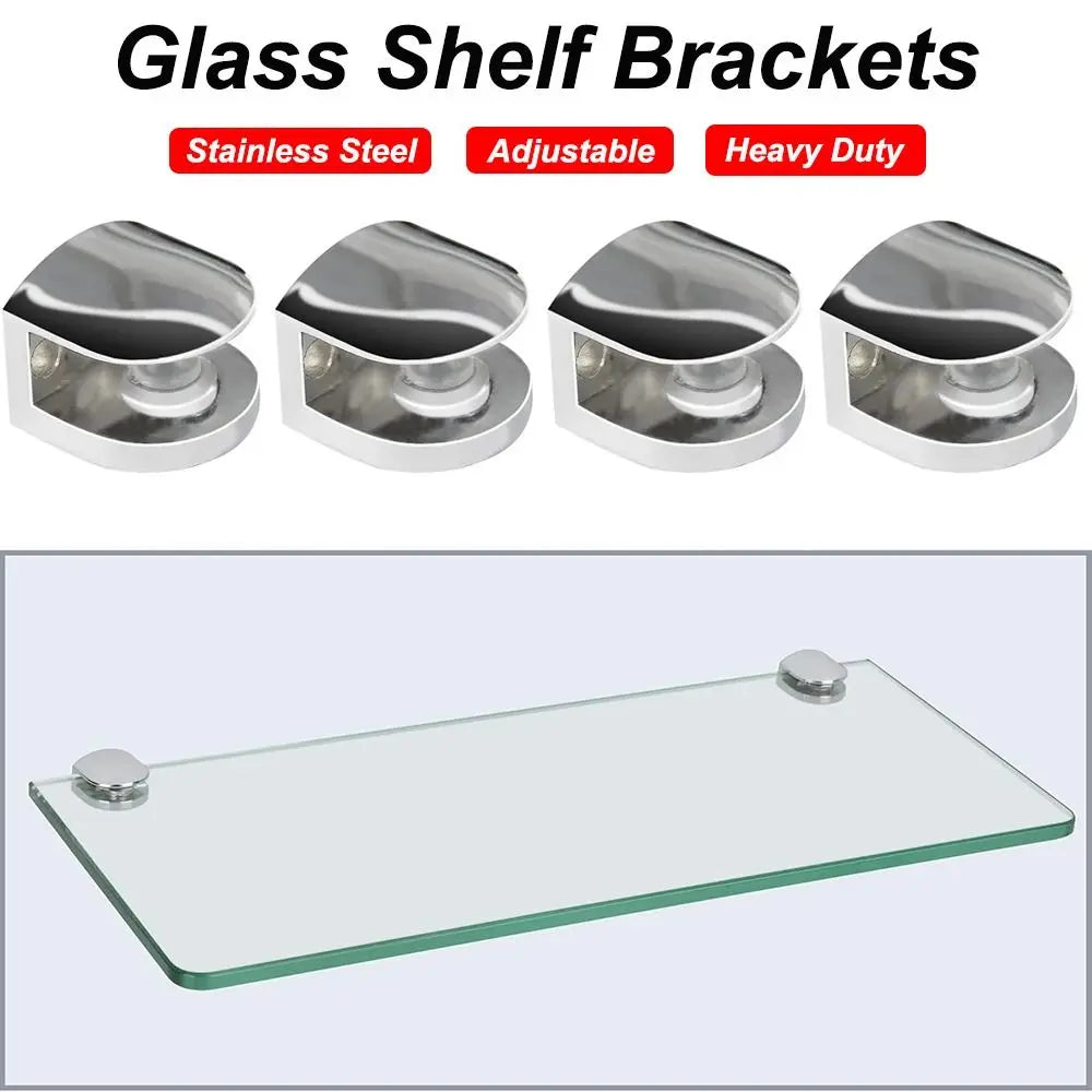 Adjustable Glass Shelf Brackets Stainless Steel Clamp 4-Pack Glass Shelf Brackets HIP Fit 5-8mm Thick