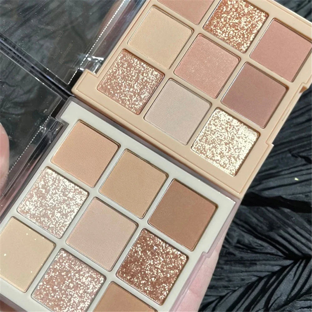 9 Colors Nude Matte Palette Shimmer and Shine Eyeshadow Palette Matte Glitter Eyeshadow Palette Shiny Eye Shadow Eye Pigments HIP