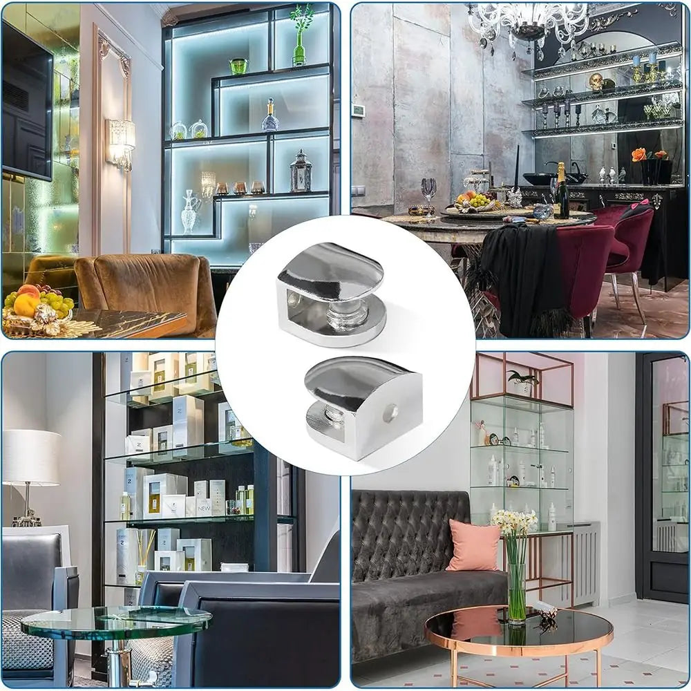 Adjustable Glass Shelf Brackets Stainless Steel Clamp 4-Pack Glass Shelf Brackets HIP