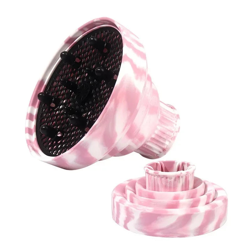 Foldable Silicone Hair Dryer Diffuser Hair Styling Tool Accessories Suitable Universal Hair Curl Drying Shaping Diffuser Cover HIP Pink 3.5-5cm