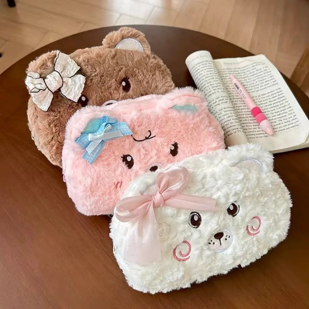Kawaii Fluffy Bear Plush Pencil Case – Large Capacity Pouch Plush Pencil Case HIP