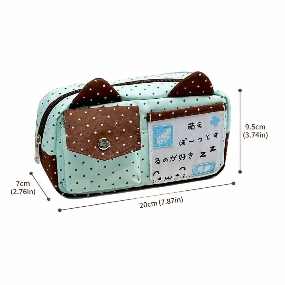 Cat Ear Pencil Case – Kawaii Polka Dot Large Capacity Pen Bag Pencil Case HIP