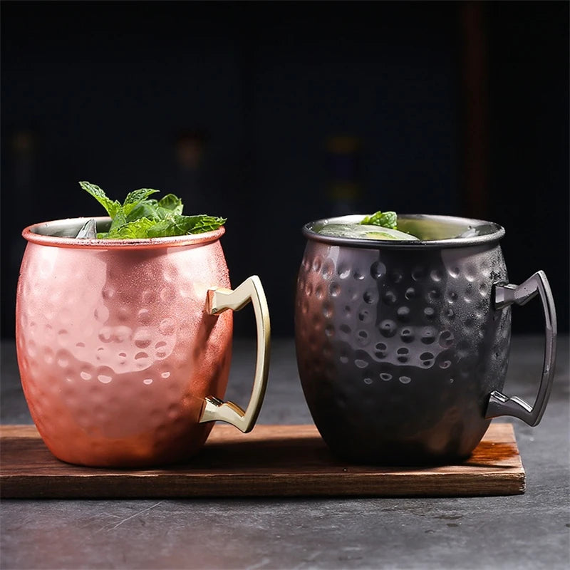 8-Piece Hammered Moscow Mule Copper Mugs – Stainless Steel Set Cocktail Mug Set HIP