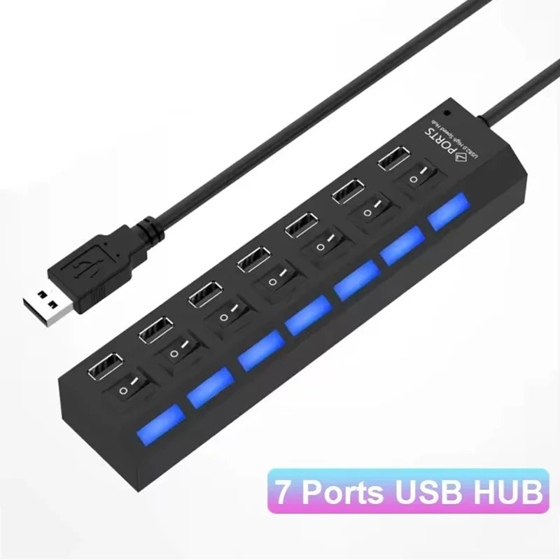 7-Port USB 2.0 Hub Splitter with Individual Port Switches USB Hub Splitter HIP